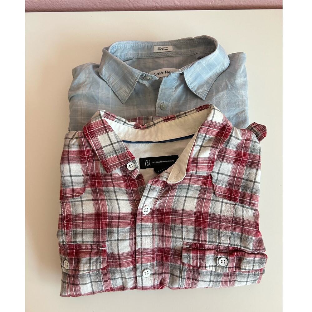 Bundle I.N.C International Concepts Red Plaid Calvin Klein Blue Shirt Size Small